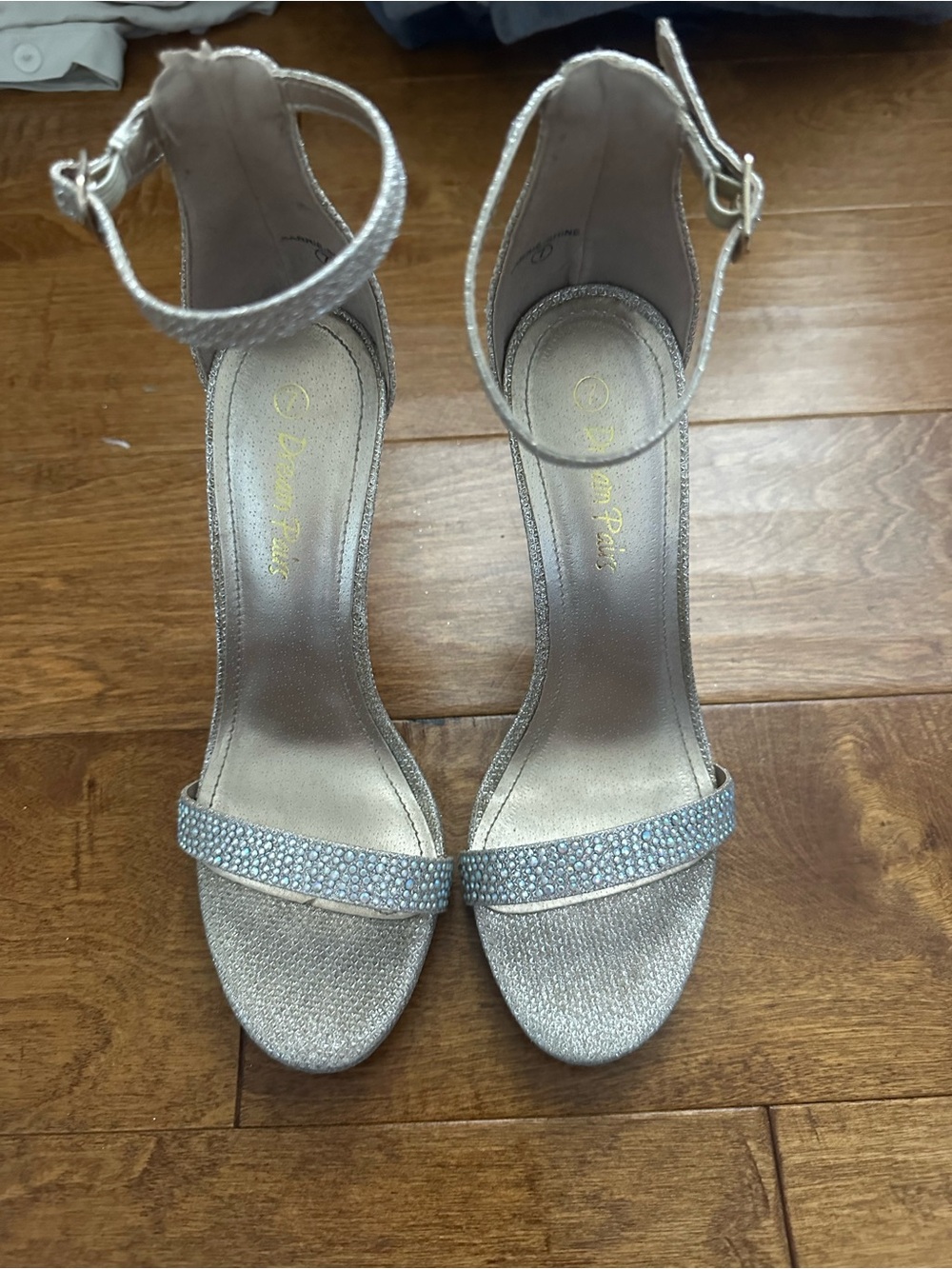 Dream Pairs Silver Rhinestone Ankle-Strap Heels